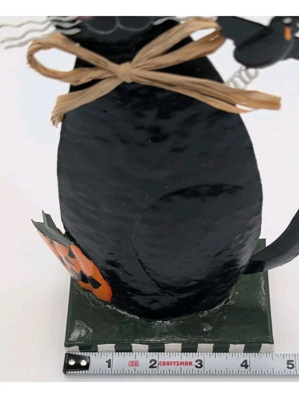 Vintage Primitive Black Cat Halloween Metal Figurine Pumpkin Crow Decor